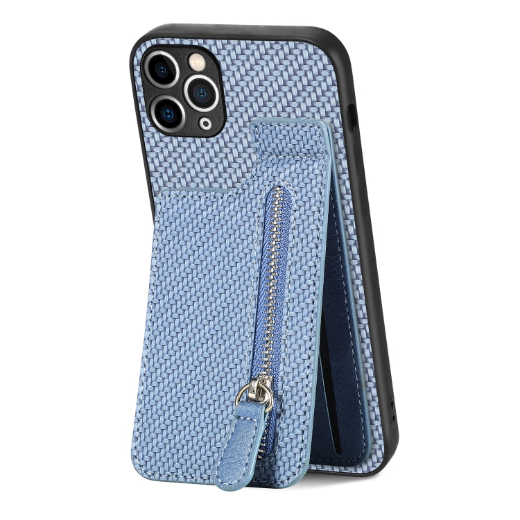 For iPhone 11 Pro Carbon Fiber Vertical Flip Zipper Phone Case