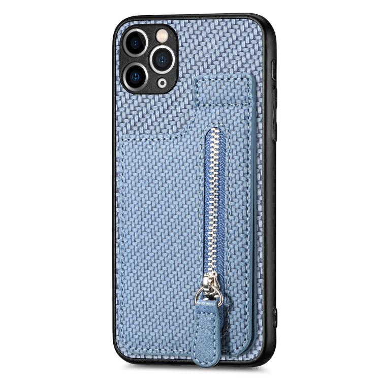 For iPhone 11 Pro Carbon Fiber Vertical Flip Zipper Phone Case