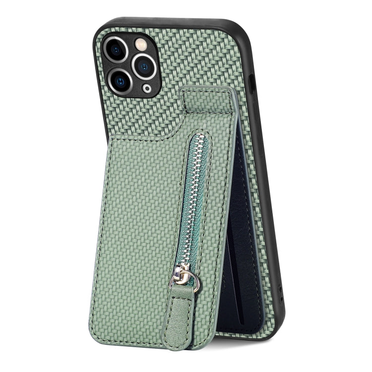 For iPhone 11 Pro Carbon Fiber Vertical Flip Zipper Phone Case