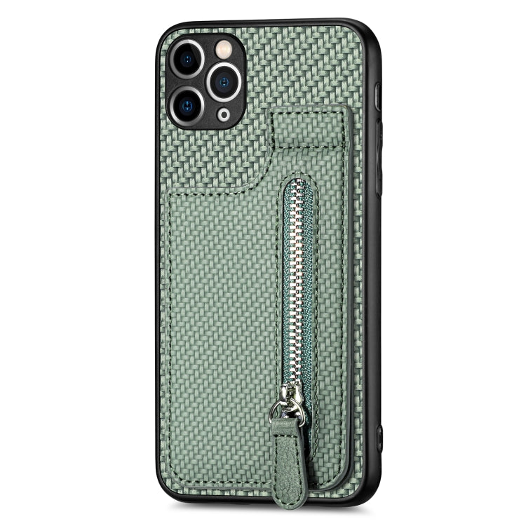 For iPhone 11 Pro Carbon Fiber Vertical Flip Zipper Phone Case