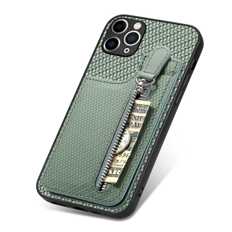 For iPhone 11 Pro Carbon Fiber Vertical Flip Zipper Phone Case