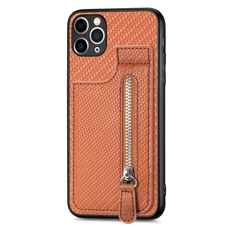 For iPhone 11 Pro Carbon Fiber Vertical Flip Zipper Phone Case