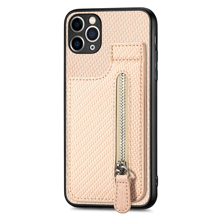 For iPhone 11 Pro Carbon Fiber Vertical Flip Zipper Phone Case