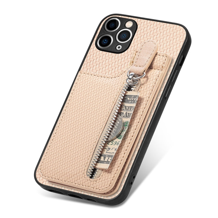 For iPhone 11 Pro Carbon Fiber Vertical Flip Zipper Phone Case