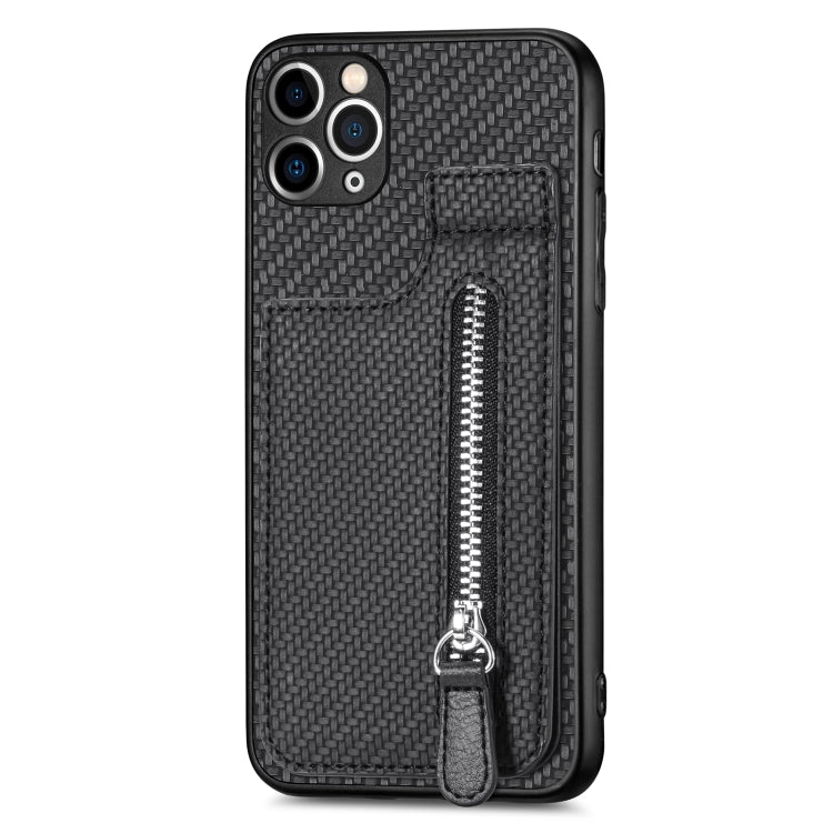For iPhone 11 Pro Max Carbon Fiber Vertical Flip Zipper Phone Case