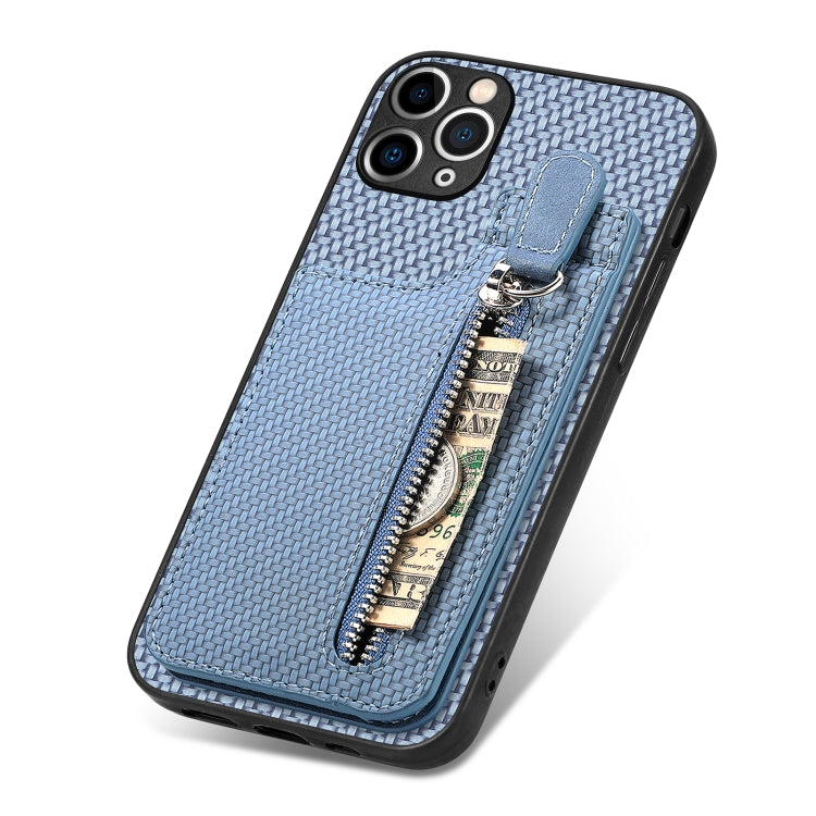 For iPhone 11 Pro Max Carbon Fiber Vertical Flip Zipper Phone Case