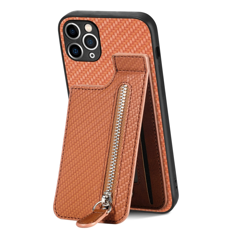 For iPhone 11 Pro Max Carbon Fiber Vertical Flip Zipper Phone Case