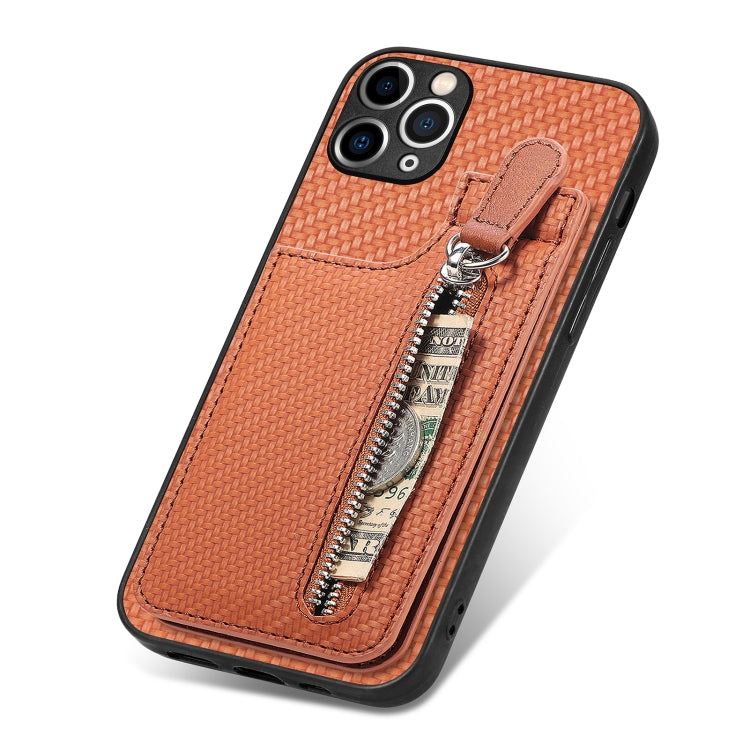 For iPhone 11 Pro Max Carbon Fiber Vertical Flip Zipper Phone Case