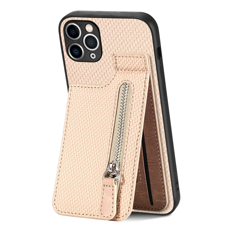 For iPhone 11 Pro Max Carbon Fiber Vertical Flip Zipper Phone Case