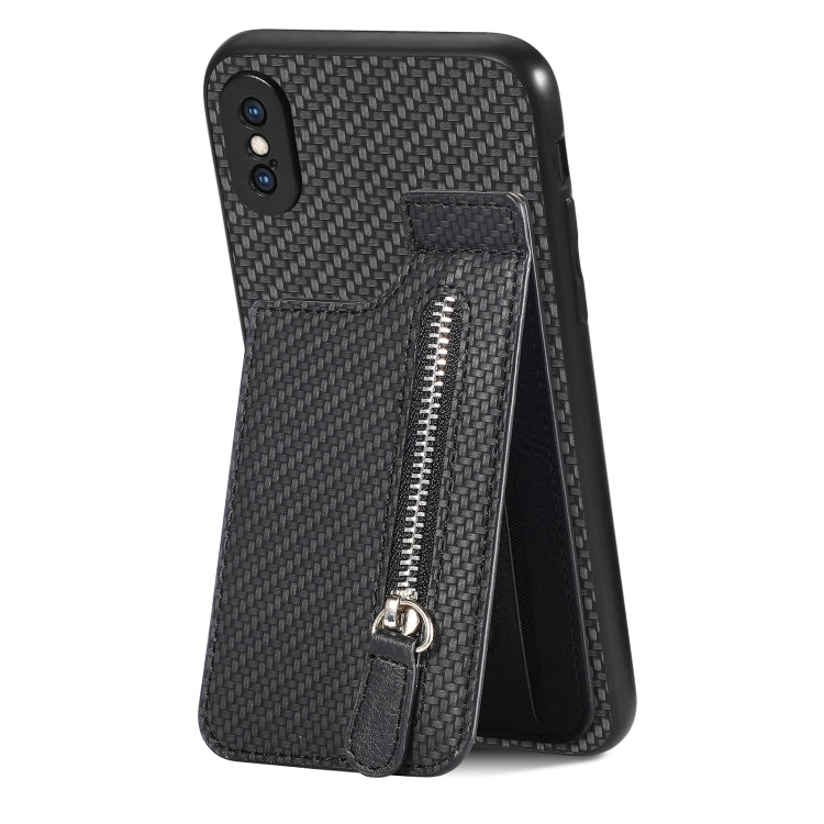 For iPhone X / XS Carbon Fiber Vertical Flip Zipper Phone Case