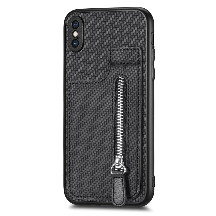 For iPhone X / XS Carbon Fiber Vertical Flip Zipper Phone Case