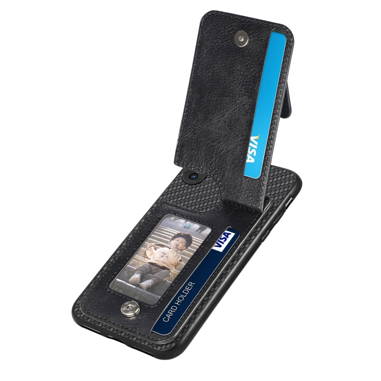 For iPhone X / XS Carbon Fiber Vertical Flip Zipper Phone Case