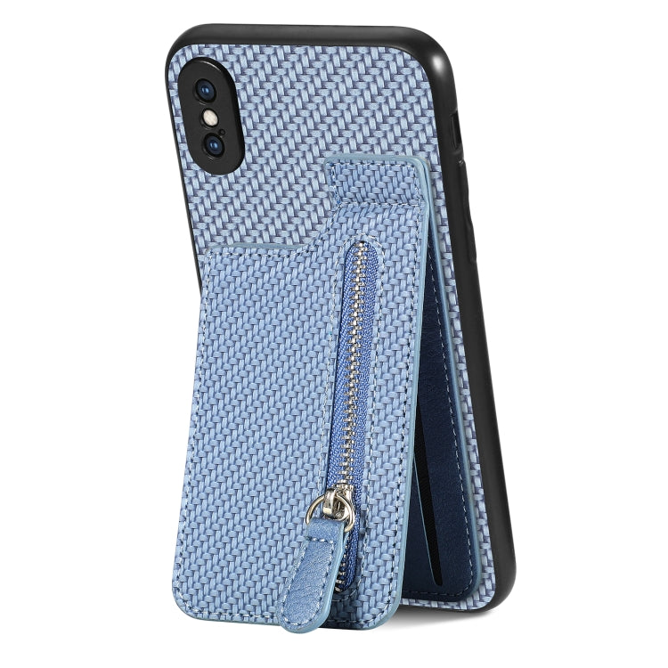 For iPhone X / XS Carbon Fiber Vertical Flip Zipper Phone Case