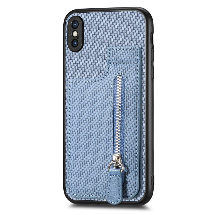 For iPhone X / XS Carbon Fiber Vertical Flip Zipper Phone Case