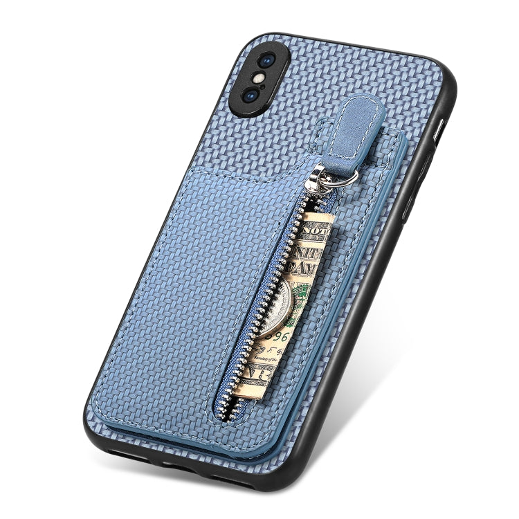 For iPhone X / XS Carbon Fiber Vertical Flip Zipper Phone Case