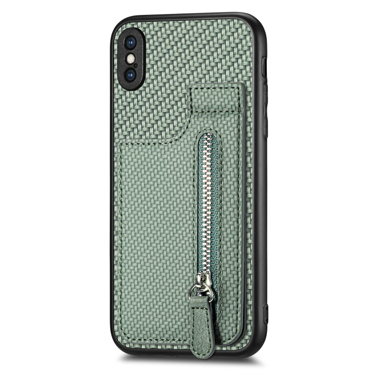 For iPhone X / XS Carbon Fiber Vertical Flip Zipper Phone Case