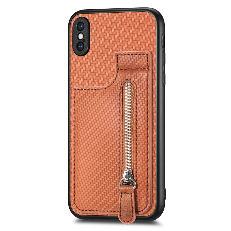 For iPhone X / XS Carbon Fiber Vertical Flip Zipper Phone Case