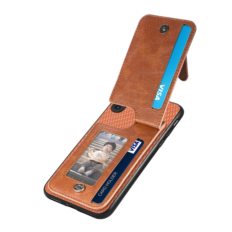 For iPhone X / XS Carbon Fiber Vertical Flip Zipper Phone Case
