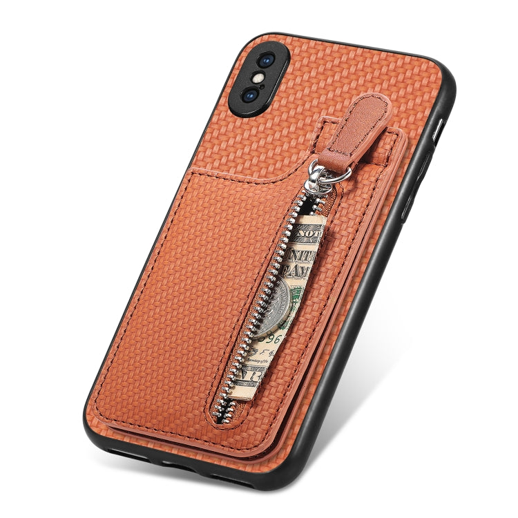 For iPhone X / XS Carbon Fiber Vertical Flip Zipper Phone Case