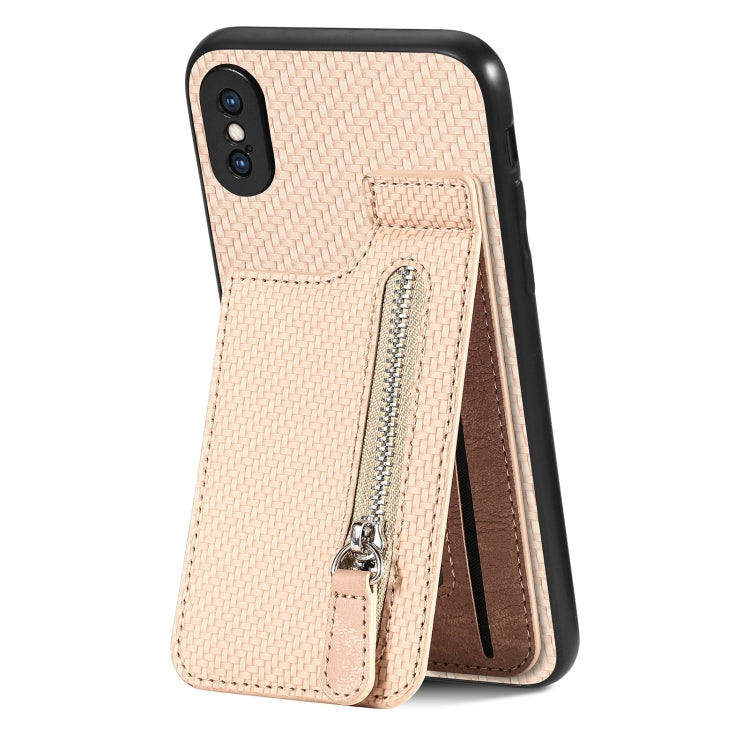 For iPhone X / XS Carbon Fiber Vertical Flip Zipper Phone Case