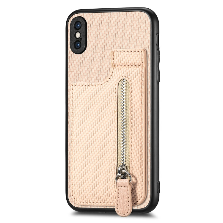 For iPhone X / XS Carbon Fiber Vertical Flip Zipper Phone Case