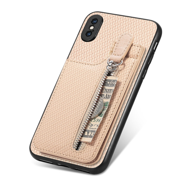For iPhone X / XS Carbon Fiber Vertical Flip Zipper Phone Case