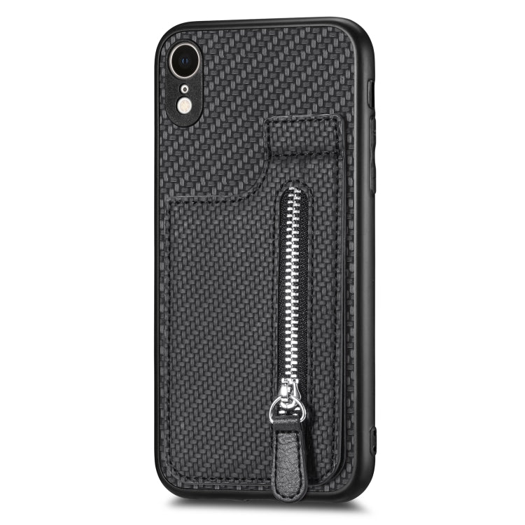 For iPhone XR Carbon Fiber Vertical Flip Zipper Phone Case