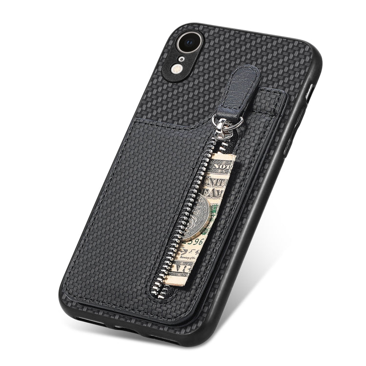 For iPhone XR Carbon Fiber Vertical Flip Zipper Phone Case