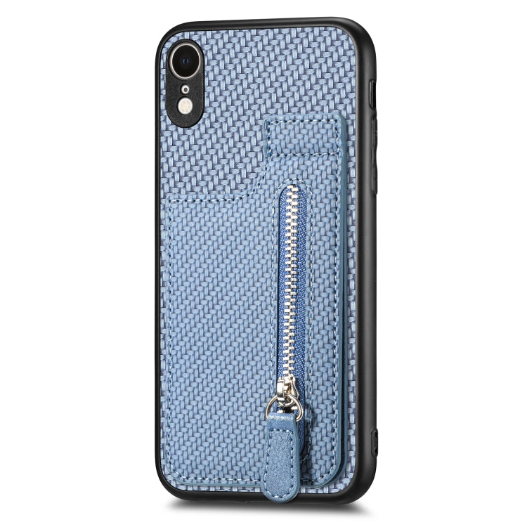 For iPhone XR Carbon Fiber Vertical Flip Zipper Phone Case