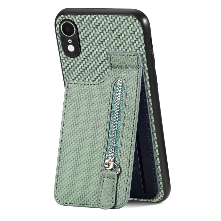 For iPhone XR Carbon Fiber Vertical Flip Zipper Phone Case