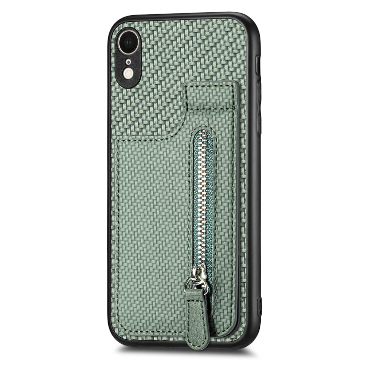 For iPhone XR Carbon Fiber Vertical Flip Zipper Phone Case