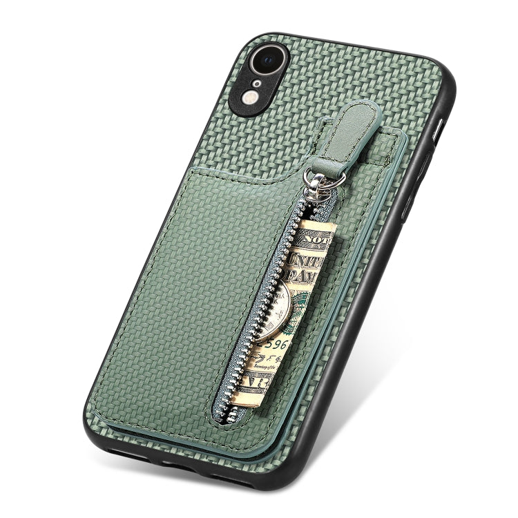 For iPhone XR Carbon Fiber Vertical Flip Zipper Phone Case