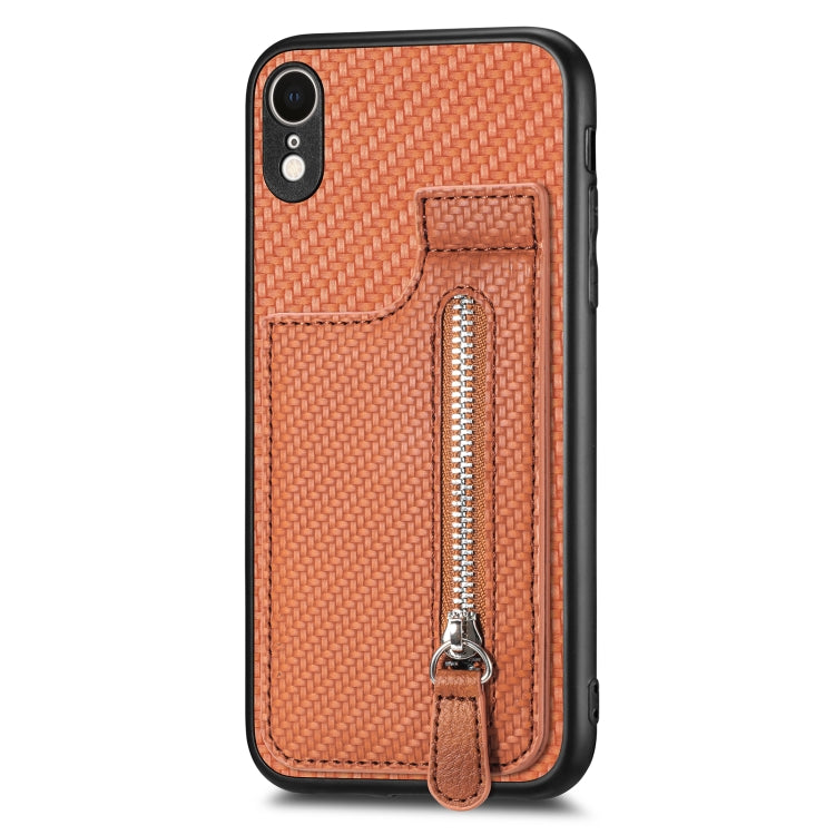 For iPhone XR Carbon Fiber Vertical Flip Zipper Phone Case