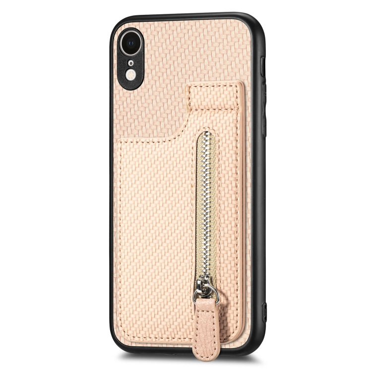 For iPhone XR Carbon Fiber Vertical Flip Zipper Phone Case
