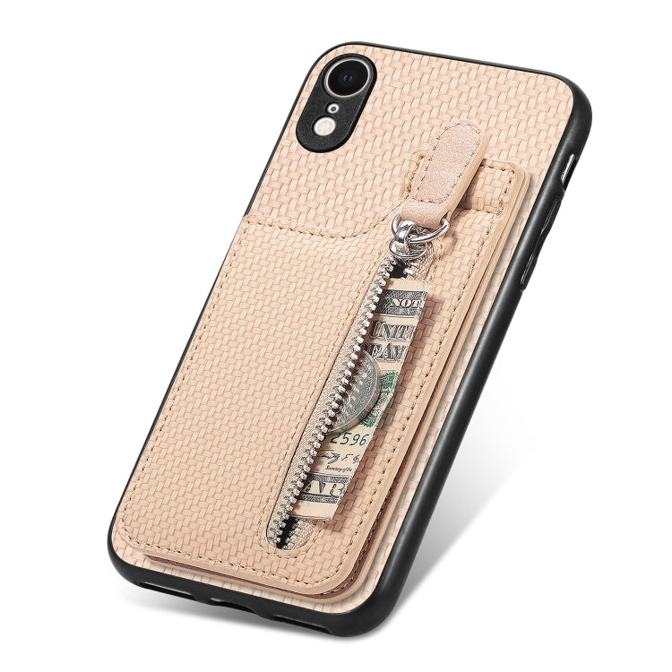 For iPhone XR Carbon Fiber Vertical Flip Zipper Phone Case