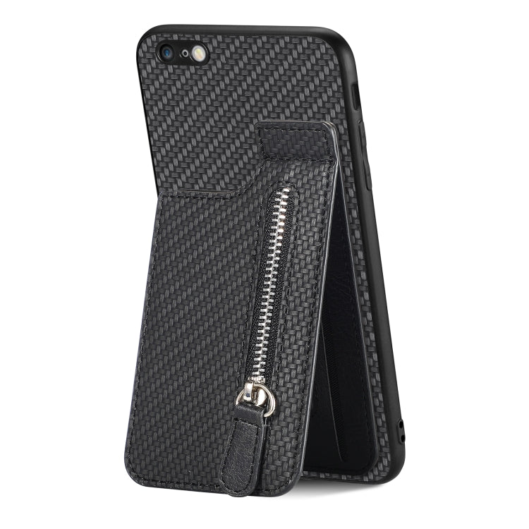 For iPhone 6 / 6s Carbon Fiber Vertical Flip Zipper Phone Case