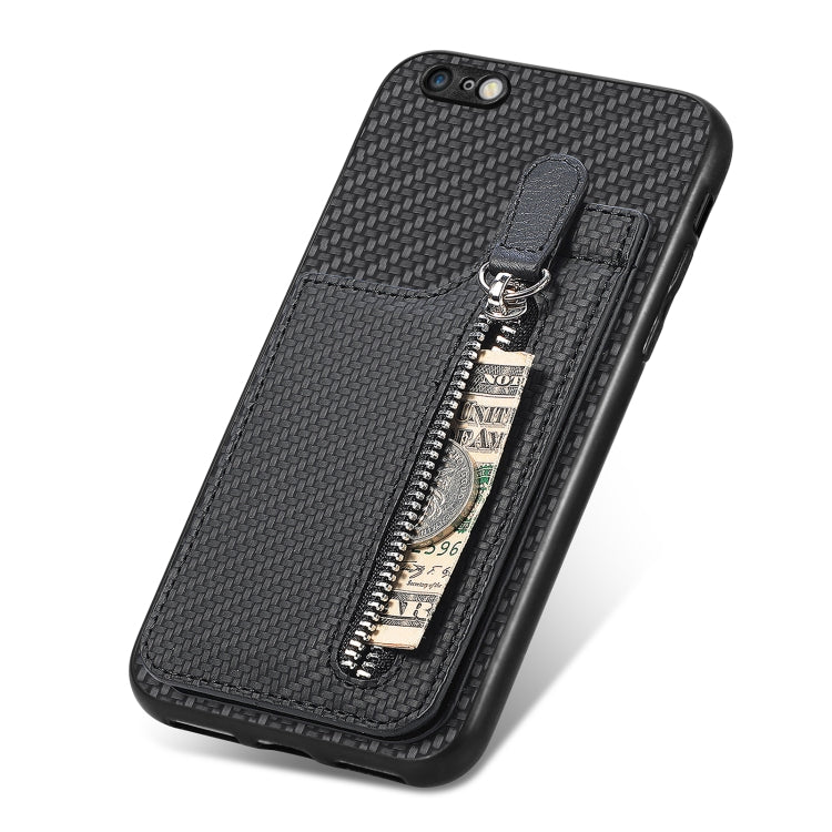 For iPhone 6 / 6s Carbon Fiber Vertical Flip Zipper Phone Case