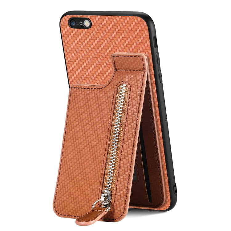 For iPhone 6 / 6s Carbon Fiber Vertical Flip Zipper Phone Case