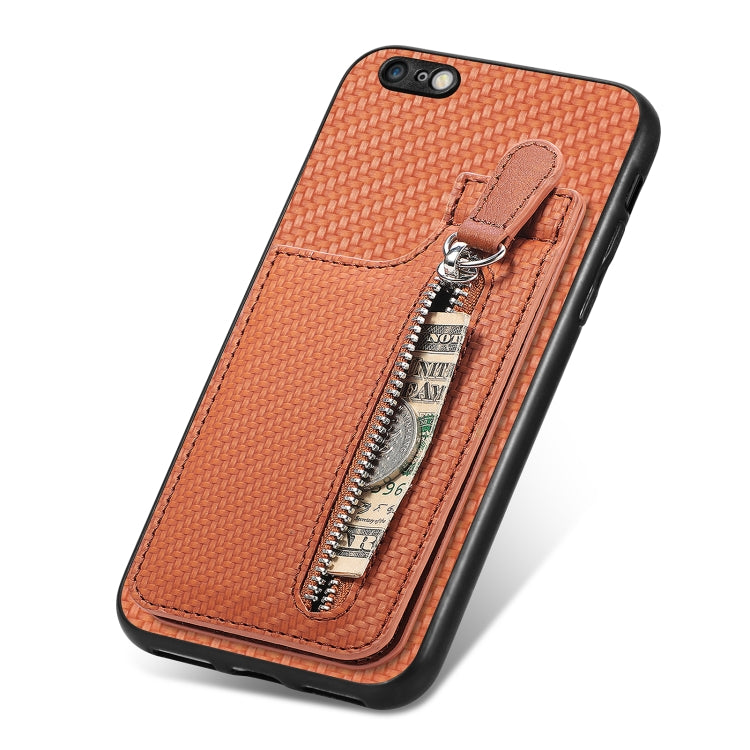 For iPhone 6 / 6s Carbon Fiber Vertical Flip Zipper Phone Case