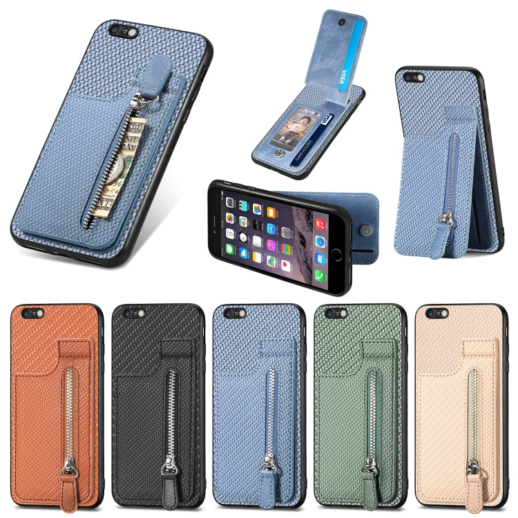 For iPhone 6 / 6s Carbon Fiber Vertical Flip Zipper Phone Case