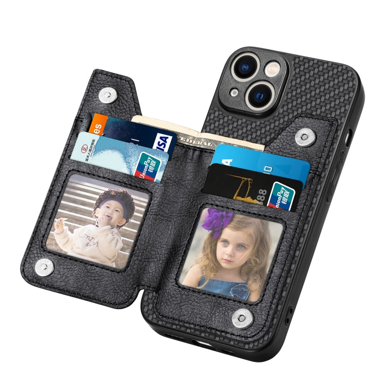 For iPhone 14 Carbon Fiber Horizontal Flip Zipper Wallet Phone Case
