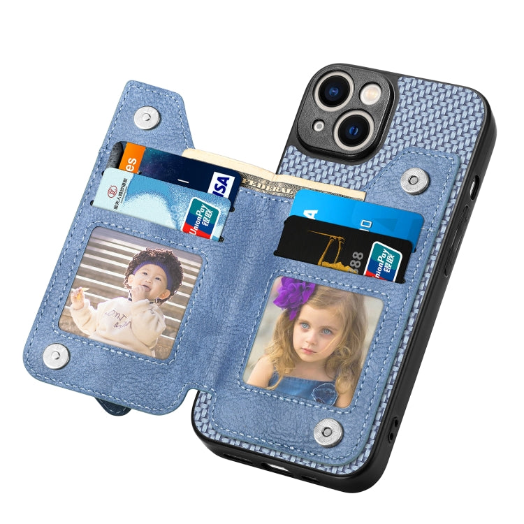 For iPhone 14 Carbon Fiber Horizontal Flip Zipper Wallet Phone Case
