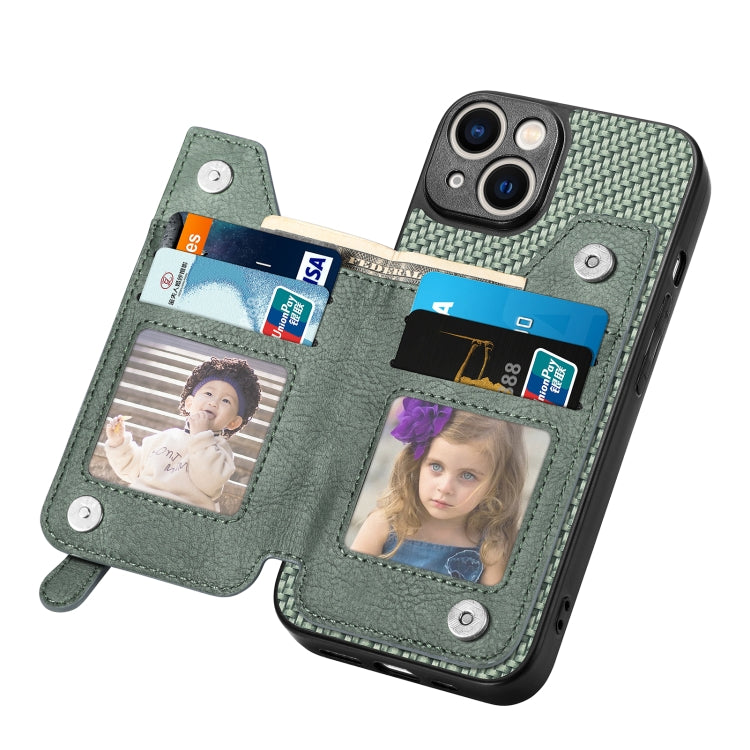 For iPhone 14 Carbon Fiber Horizontal Flip Zipper Wallet Phone Case