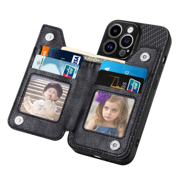 For iPhone 14 Pro Carbon Fiber Horizontal Flip Zipper Wallet Phone Case