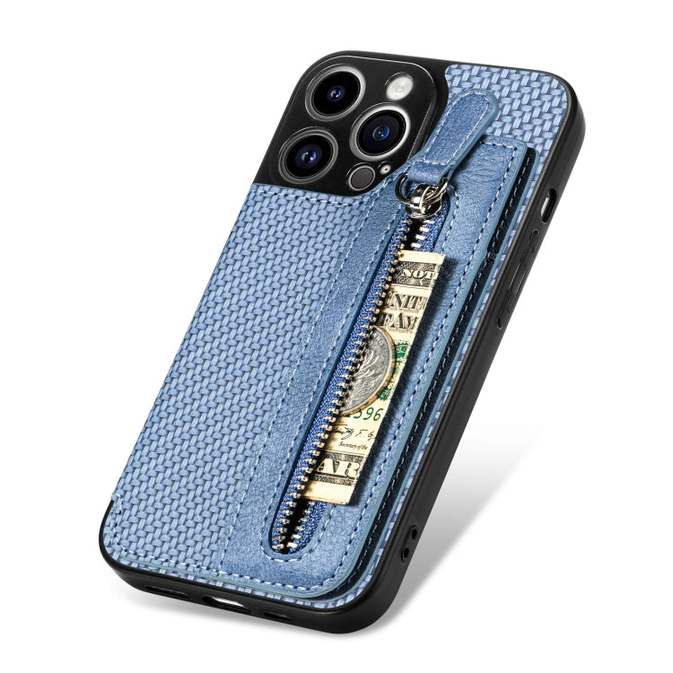 For iPhone 14 Pro Carbon Fiber Horizontal Flip Zipper Wallet Phone Case