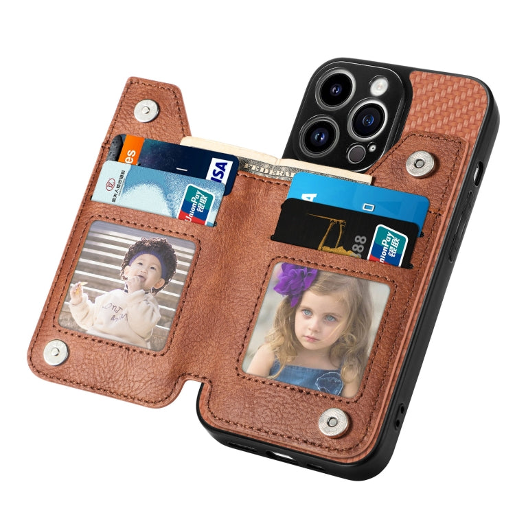 For iPhone 14 Pro Carbon Fiber Horizontal Flip Zipper Wallet Phone Case