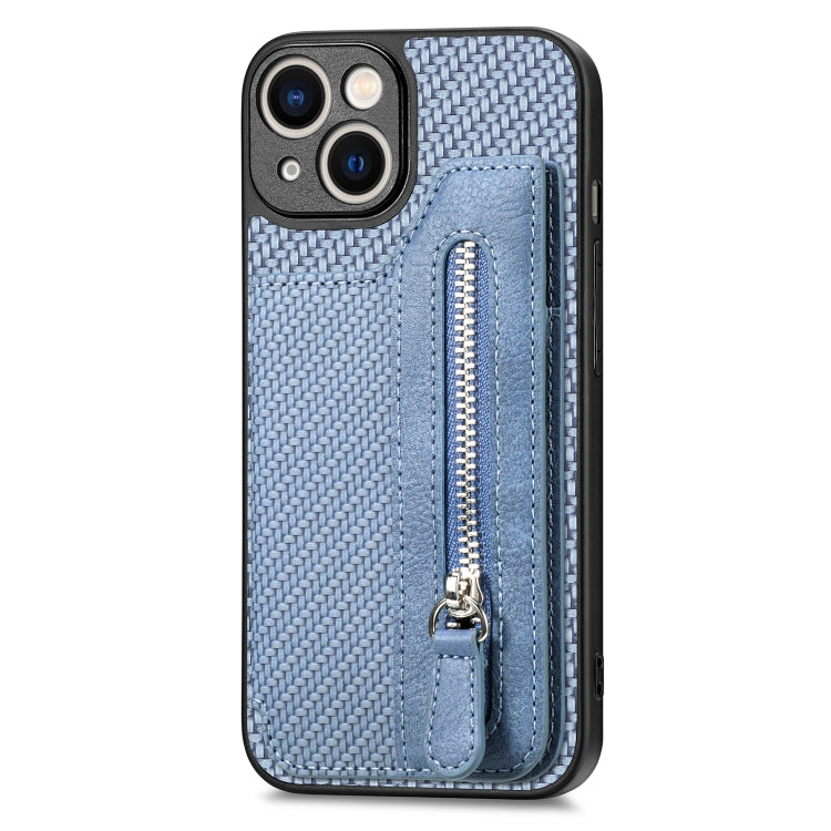 For iPhone 14 Plus Carbon Fiber Horizontal Flip Zipper Wallet Phone Case