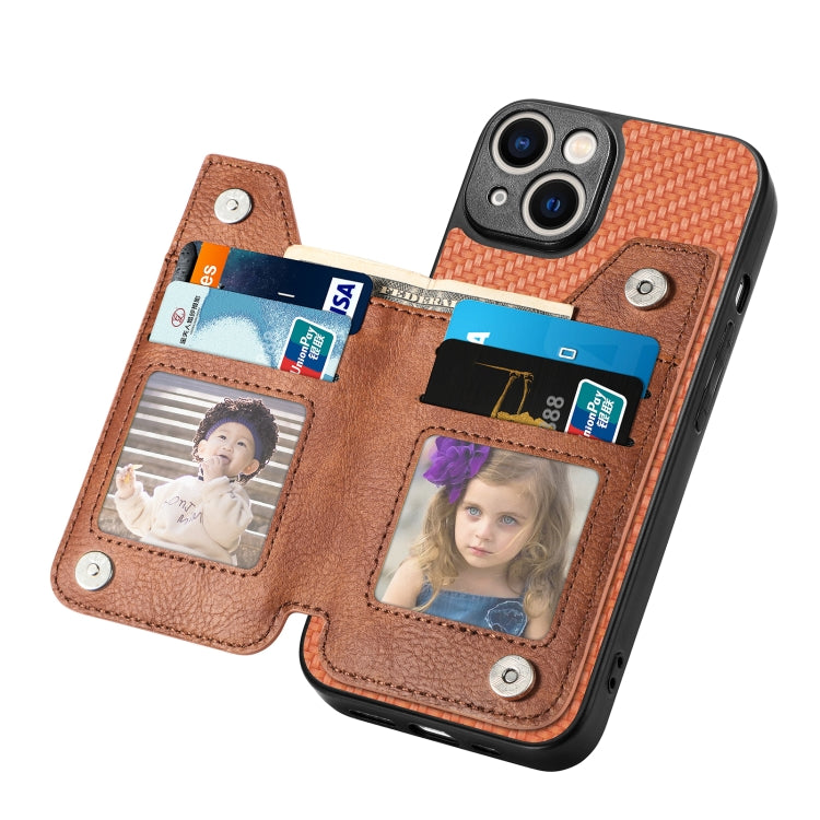 For iPhone 14 Plus Carbon Fiber Horizontal Flip Zipper Wallet Phone Case
