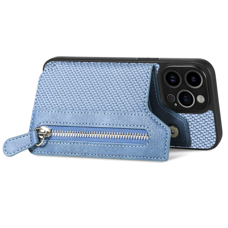 For iPhone 14 Pro Max Carbon Fiber Horizontal Flip Zipper Wallet Phone Case