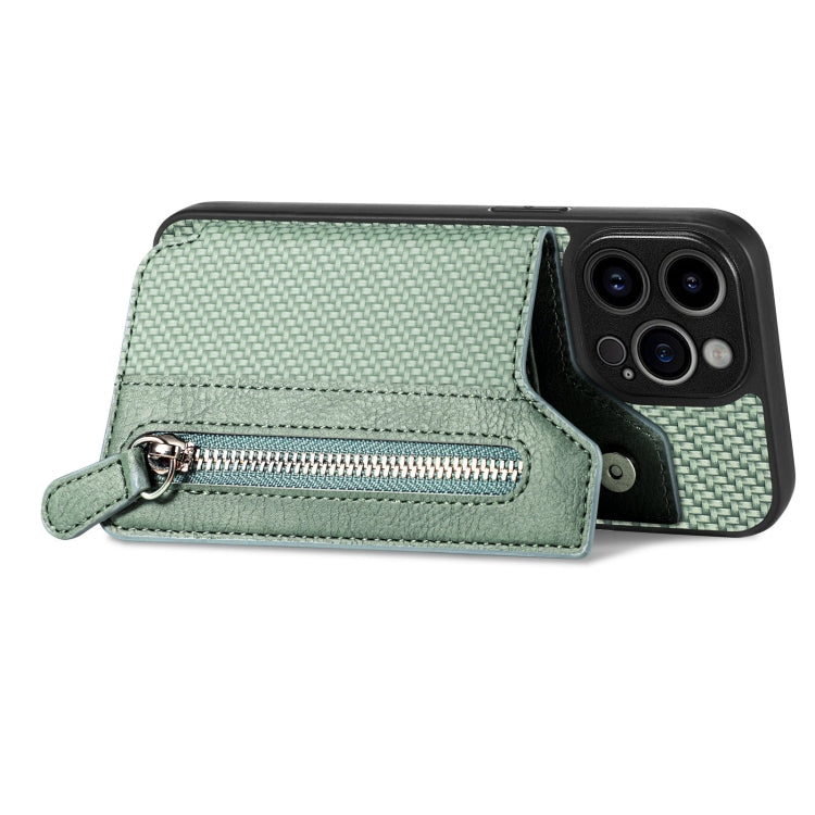 For iPhone 14 Pro Max Carbon Fiber Horizontal Flip Zipper Wallet Phone Case